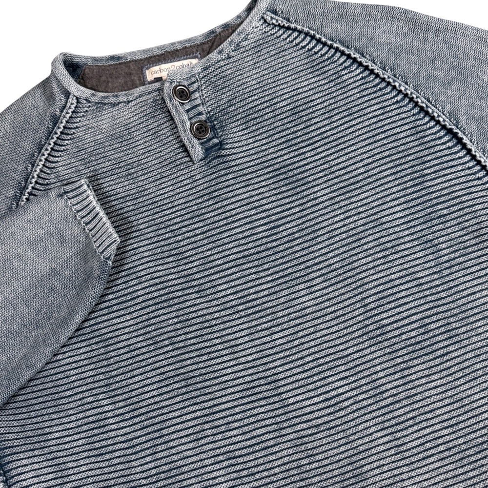 Carbon 2 Cobalt Henley Sweater Mens M Blue Ribbed Waterman Raglan Long Sleeve
